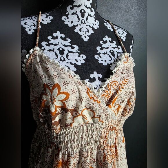 La Belle Baby Doll Bust Smocked Waist Lined Knee Lace Trim Midi Dress VTG Sz 11 - Picture 4 of 14